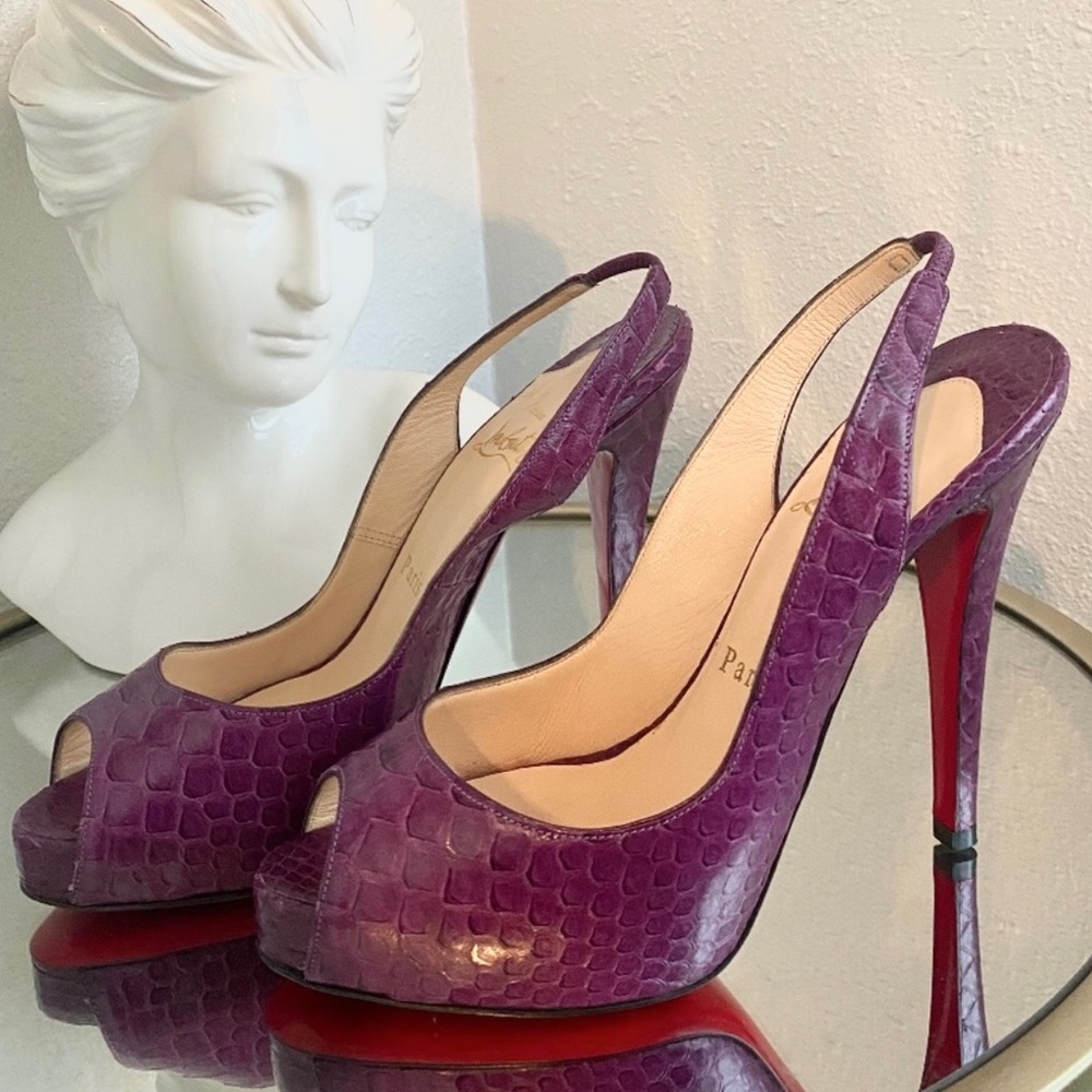 Christian Louboutin “No Prive” Python - Purple Slingback Sandal Pump Heel - Picture 4 of 14